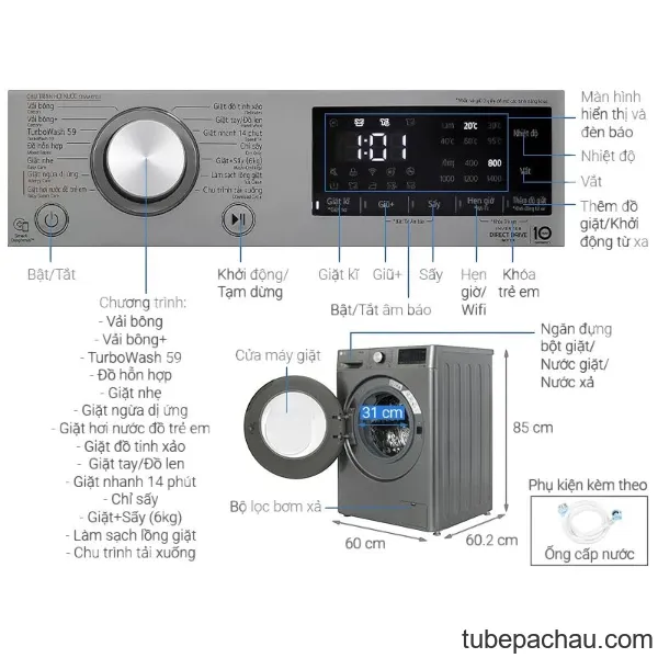 Máy giặt sấy LG AI DD Inverter giặt 10 kg - sấy 6 kg FV1410D4P