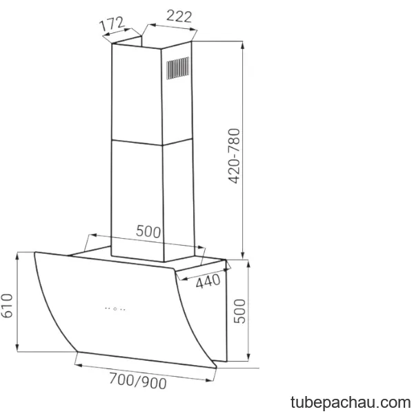 Máy hút mùi áp tường Kaff KF-LUX-AT90H-BK Đen