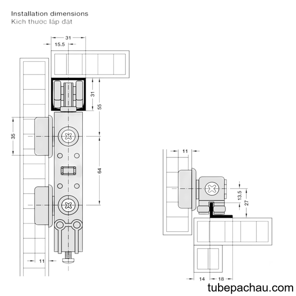 Phụ Kiện Cửa Trượt Fold 40 MF Flex Hafele 409.61.000