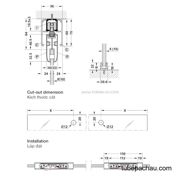 Phụ Kiện Cửa Trượt Kính Slido Classic 120N Hafele 941.25.109