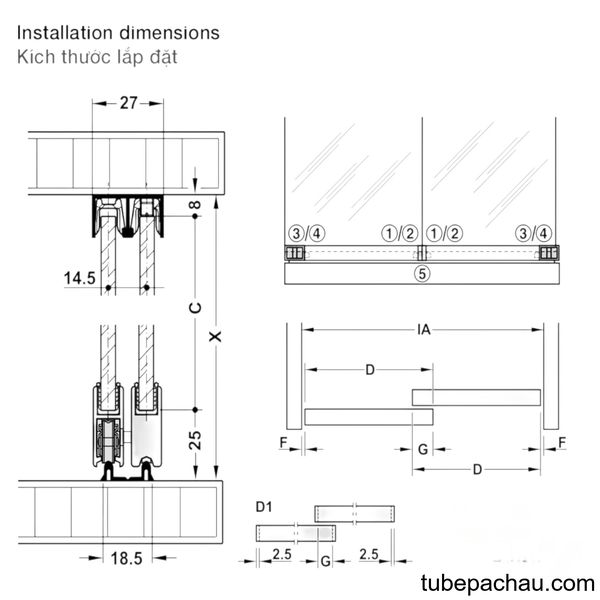 Phụ Kiện Cửa Trượt Tủ Kính Slido Design 25IFG Hafele 402.32.032