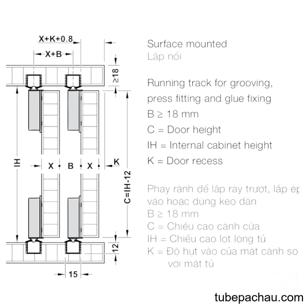 Phụ Kiện Cửa Trượt Tủ Slido F-Line18 50A Hafele 401.30.016