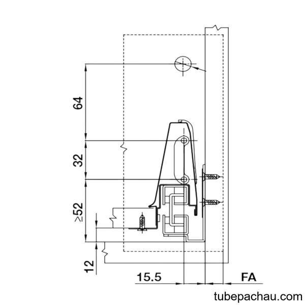 Ray Hộp Alto Giảm Chấn H135mm Hafele 552.77.785