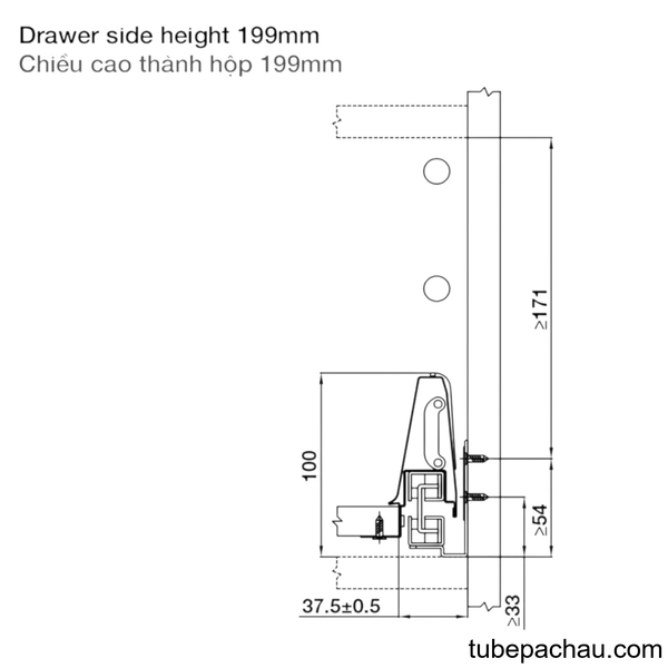 Ray Hộp Alto Giảm Chấn H199mm Hafele 552.79.785