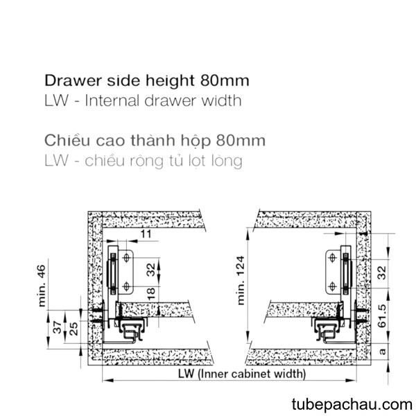 Ray Hộp Alto-S Giảm Chấn H80mm Hafele 552.35.365