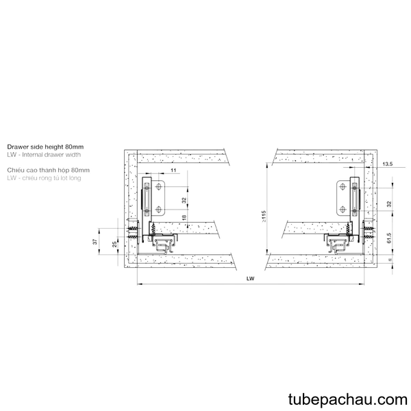 Ray Hộp Alto S Nhấn Mở H80mm Hafele 552.35.335