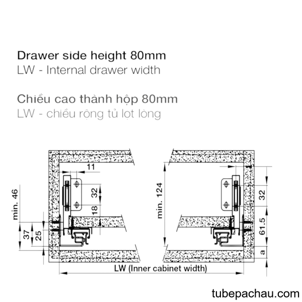 Ray Hộp Âm Alto-S Giảm Chấn H80mm Hafele 552.55.724