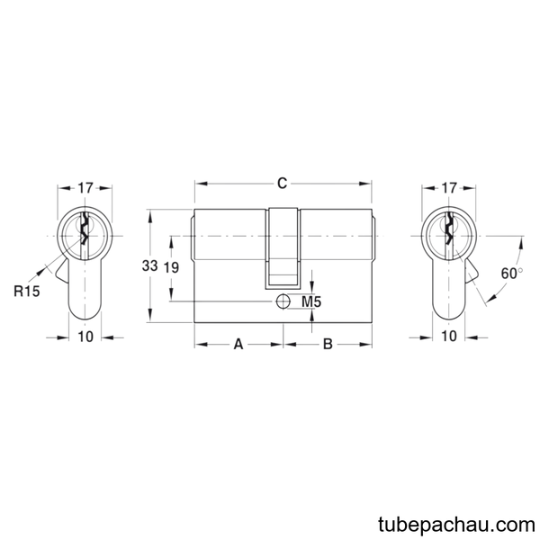 Ruột Khóa 2 Đầu Chìa Dài 60mm Hafele 916.96.007