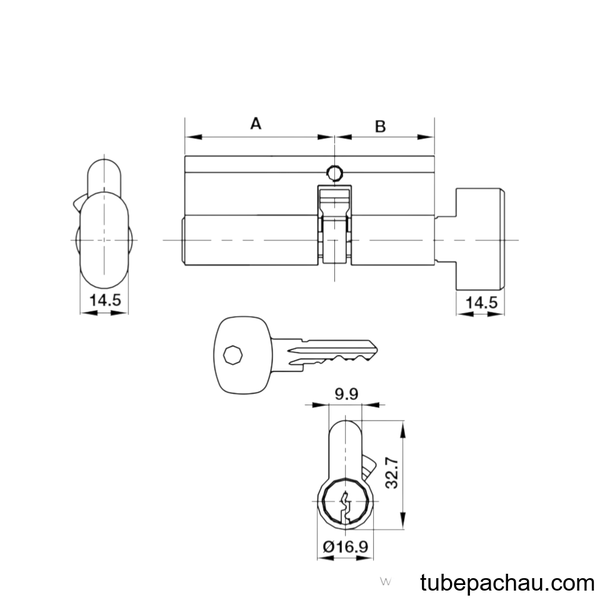 Ruột Khóa Cửa Nhôm 1 Đầu Chìa 1 Đầu Vặn 75mm Hafele 916.96.530