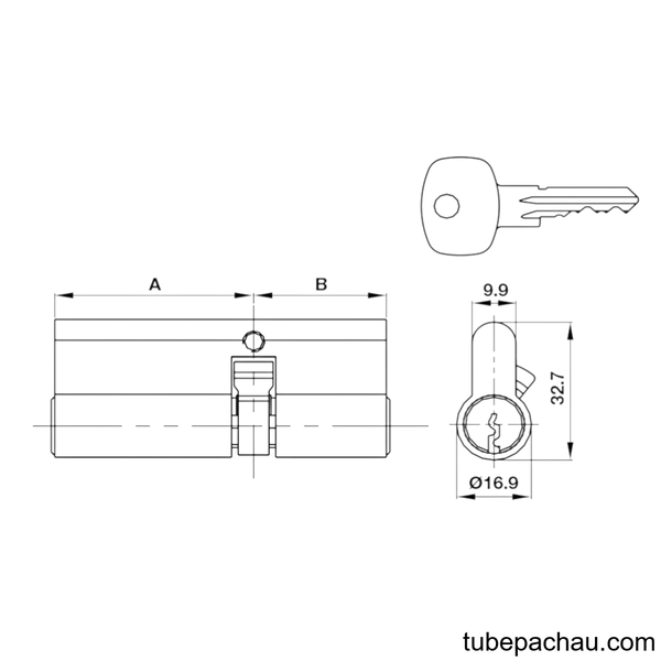 Ruột Khóa Cửa Nhôm 2 Đầu Chìa 75mm Hafele 916.96.735