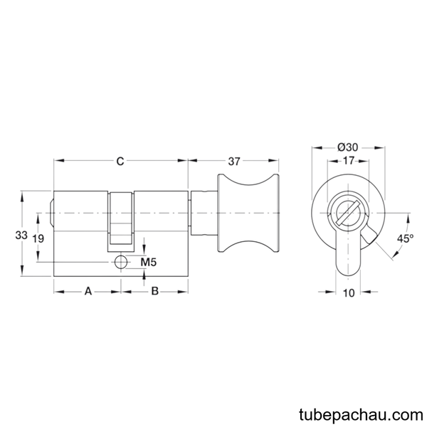 Ruột Khóa Cửa Vệ Sinh 71mm Hafele 916.08.925