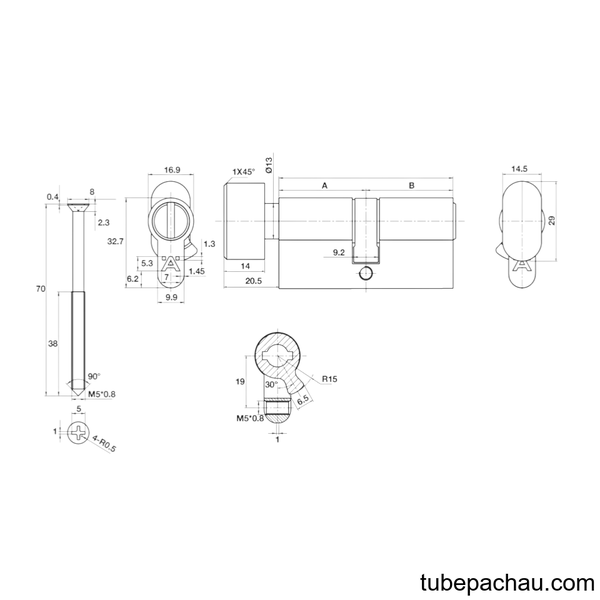 Ruột Khóa Nhà Vệ Sinh 65mm Hafele 489.56.008