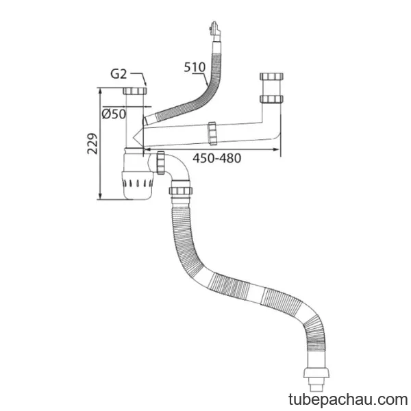 Siphon chậu rửa bát 1 hố Kluger KSP-302