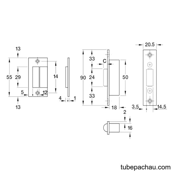 Thân Khóa Chốt Bật Con Lăn Hafele 911.24.042