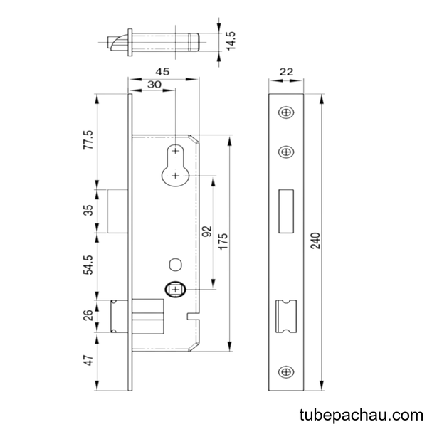 Thân Khóa Cửa Nhôm 35mm Hafele 911.27.266