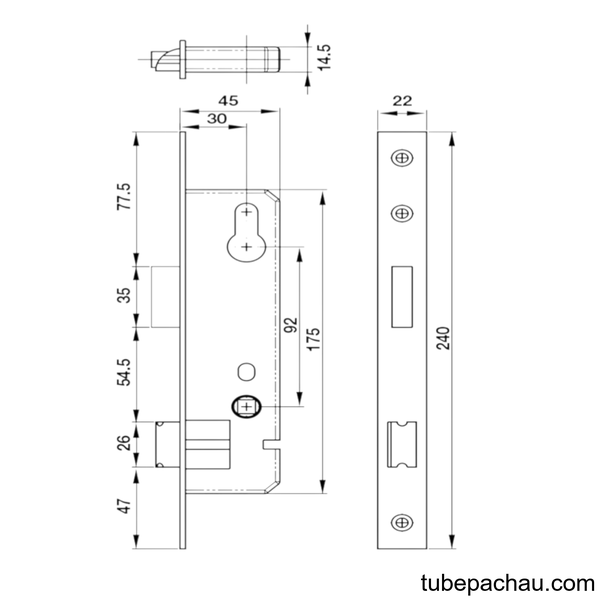 Thân Khóa Cửa Nhôm 40mm Hafele 911.27.267