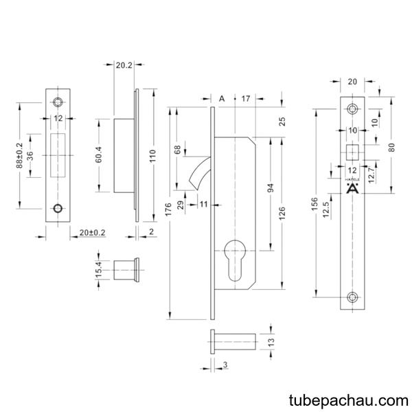 Thân Khóa Cửa Trượt Đố Nhỏ BS 30mm Hafele 911.26.672