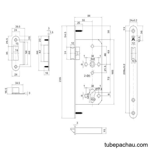 Thân Khóa Lưỡi Gà C/C 72mm Hafele 911.23.428
