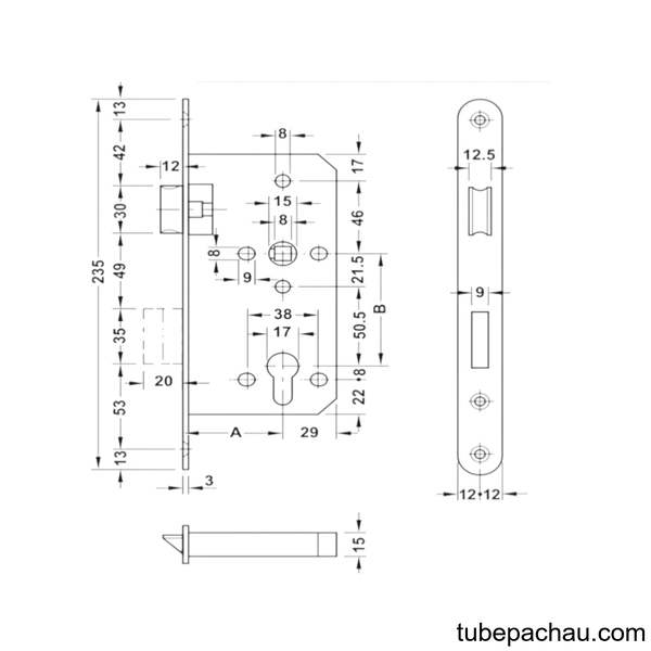Thân Khóa Lưỡi Gà Chốt Chết C/C 72mm Hafele 911.02.168