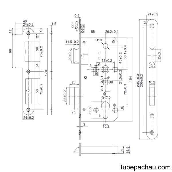 Thân Khóa Lưỡi Gà Chốt Chết C/C 72mm Hafele 911.02.799