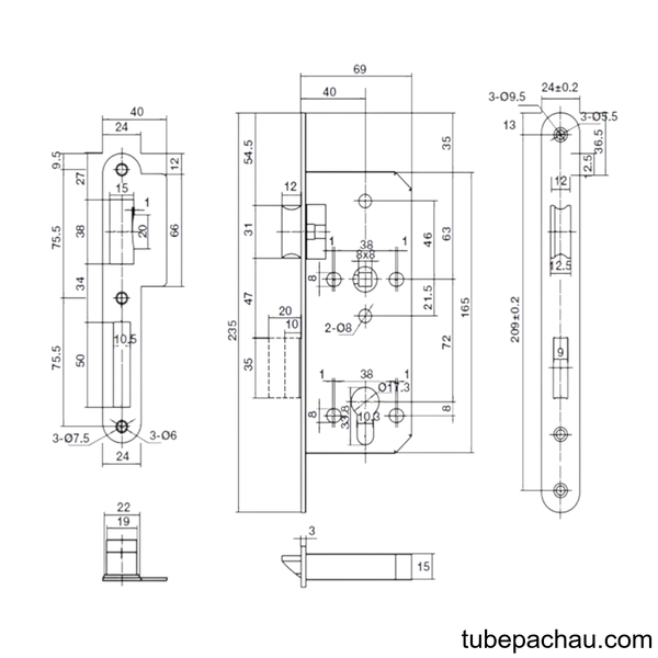 Thân Khóa Lưỡi Gà Chốt Chết C/C 72mm Hafele 911.03.514