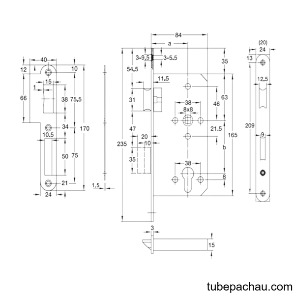 Thân Khóa Lưỡi Gà Chốt Chết C/C 72mm Hafele 911.25.100