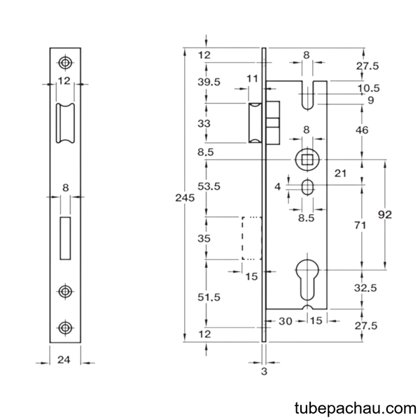 Thân Khóa Lưỡi Gà Chốt Chết Cửa Đố Nhỏ Hafele 911.77.260