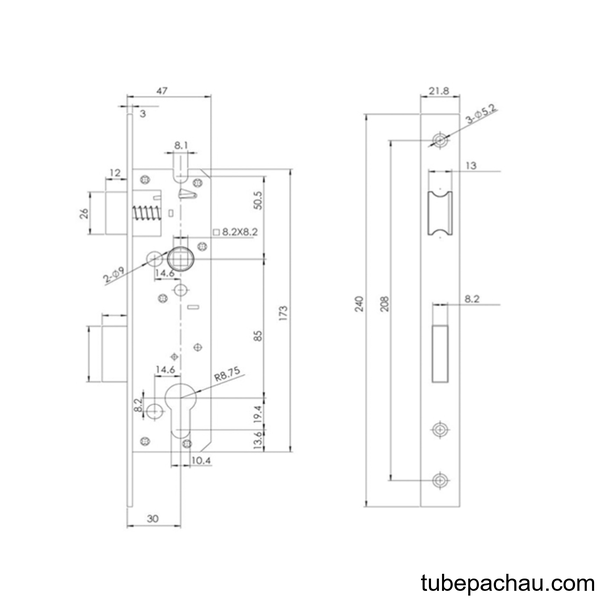Thân Khóa Lưỡi Gà Chốt Chết Cửa Đố Nhỏ Hafele 911.77.263