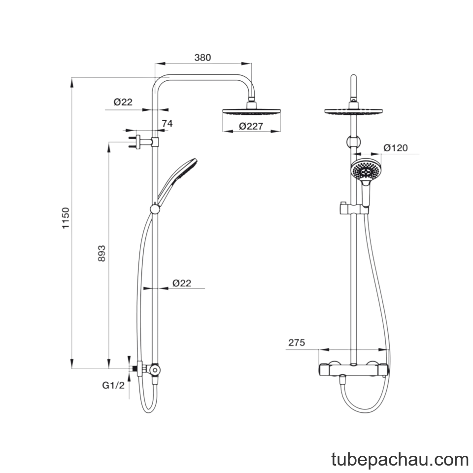 Thanh Sen Kết Hợp Có Bộ Trộn Điều Nhiệt Intenslty 227R Hafele 495.60.101