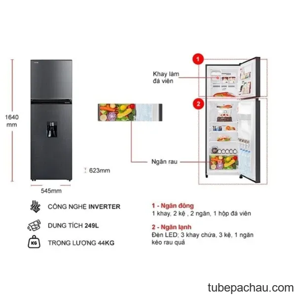 Tủ lạnh Toshiba Inverter 407 lít GR-RT535WE-PMV(06)-MG
