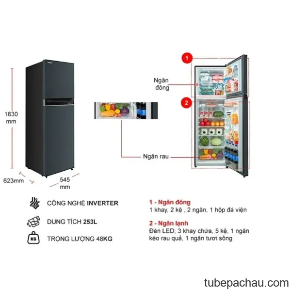 Tủ Lạnh 2 cánh Inverter 233 Lít Toshiba GR-RT303WE-PMV(52)