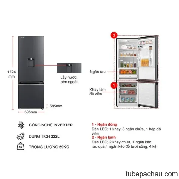 Tủ lạnh Toshiba Inverter 311 lít GR-RT395WE-PMV(06)-MG
