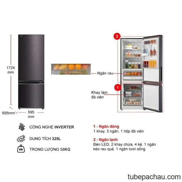 Tủ Lạnh 2 cánh Inverter 325 Lít Toshiba GR-RB410WE-PMV(37)-SG