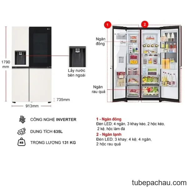 Tủ lạnh SBS LG Inverter 635 lít GR-X257BG