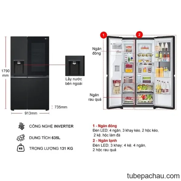 Tủ lạnh 2 cánh side by side 635 lít LG GR-X257BL ALBPEVN