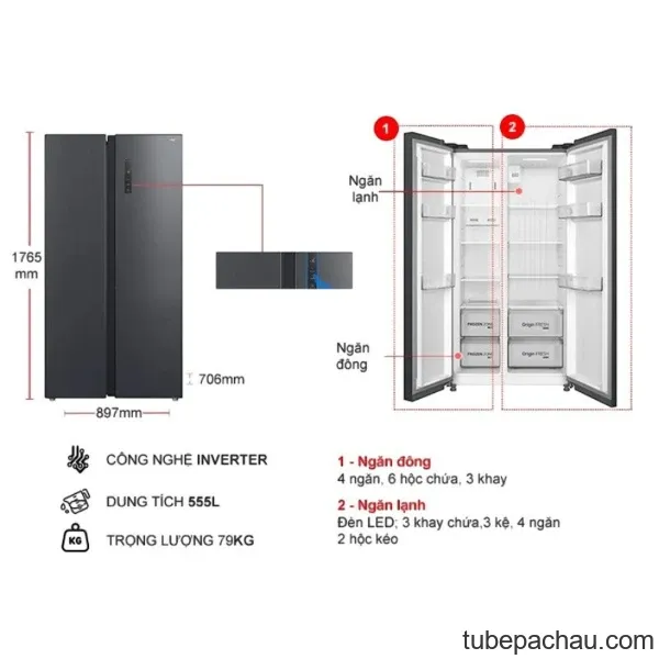 Tủ Lạnh 2 cánh side by side Inverter 555 Lít Toshiba GR-RS696WI-PMV(60)-AG