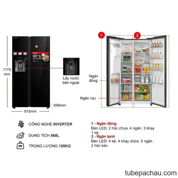 Tủ Lạnh 4 cánh Multi doors Inverter 515 Lít Toshiba GR-RF665WIA-PGV(22)-XK