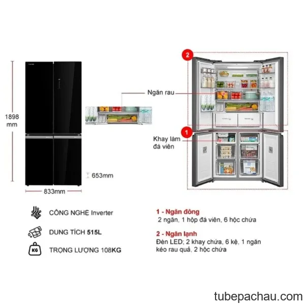 Tủ Lạnh 2 cánh side by side Inverter 568 Lít Toshiba GR-RS755WIA-PGV(22)-XK