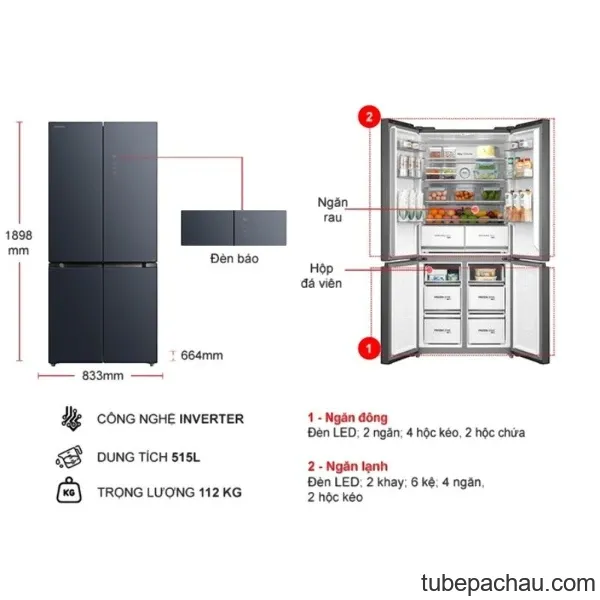 Tủ Lạnh 4 cánh Multi doors Inverter 515 Lít Toshiba GR-RF669WI-PGV(A9)-BG