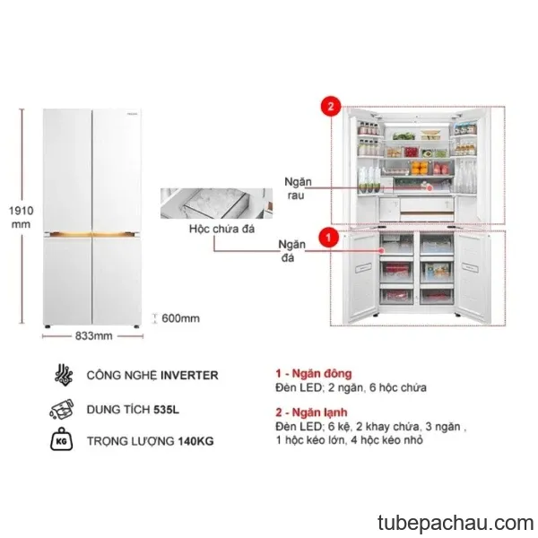 Tủ Lạnh 4 cánh Multi doors Inverter 535 Lít Toshiba GR-RF695WI-PGV(67)