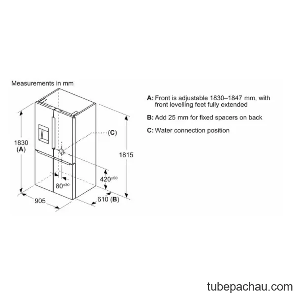 Tủ lạnh 4 cánh side by side 574 lít Bosch KFD96APEA