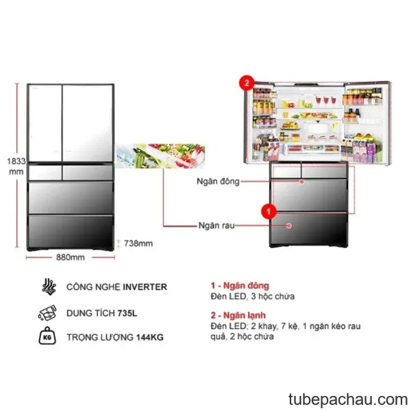Tủ lạnh 6 cánh 735 lít Hitachi ZX740 X