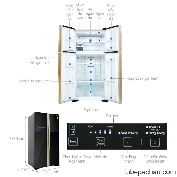 Tủ lạnh Hitachi Inverter 509 lít R-FW650PGV8 GBK