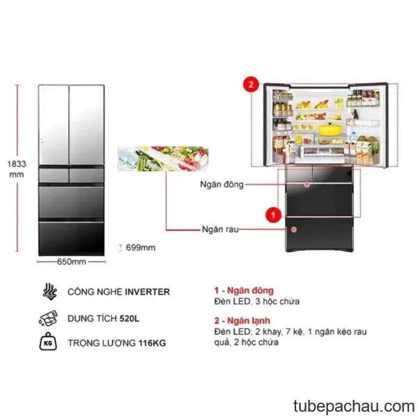 Tủ lạnh Hitachi Inverter 520 lít R-HW530NV X