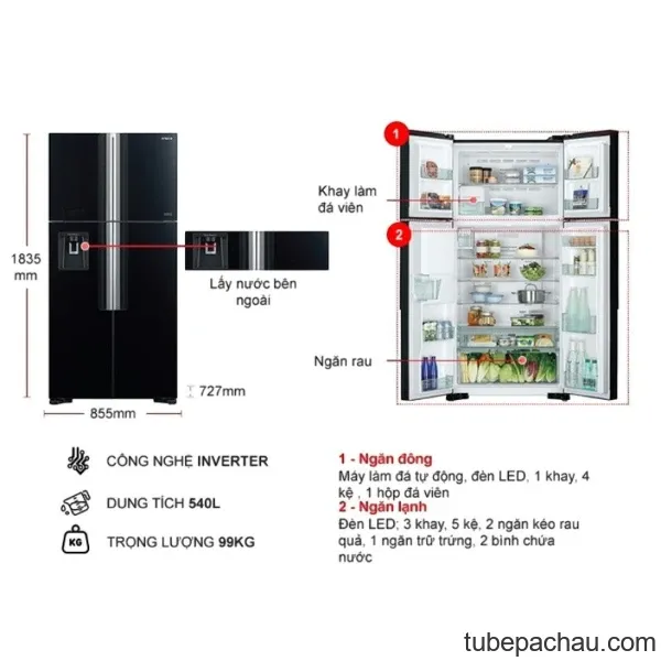 Tủ lạnh Hitachi Inverter 540 lít R-FW690PGV7X GBK