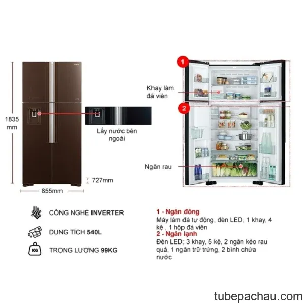 Tủ lạnh Hitachi Inverter 540 lít R-FW690PGV7X GBK