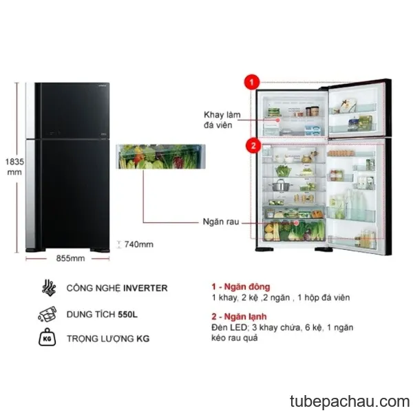 Tủ lạnh Hitachi Inverter 550 lít R-FG690PGV7X GBK