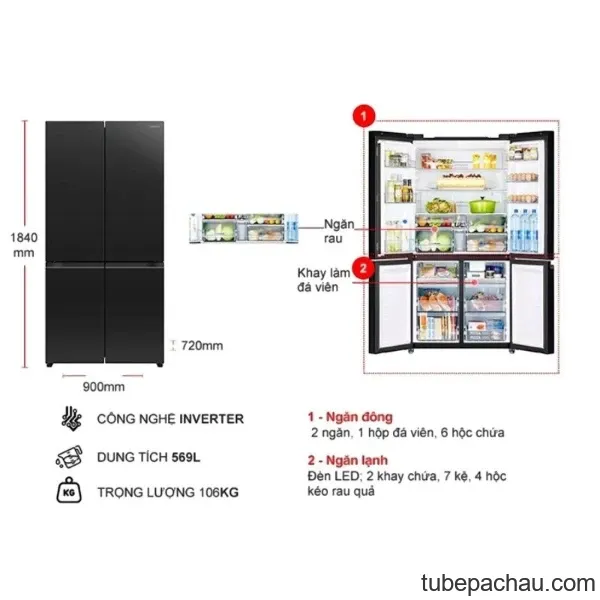 Tủ lạnh Hitachi Inverter 569 lít R-WB640PGV1 GCK