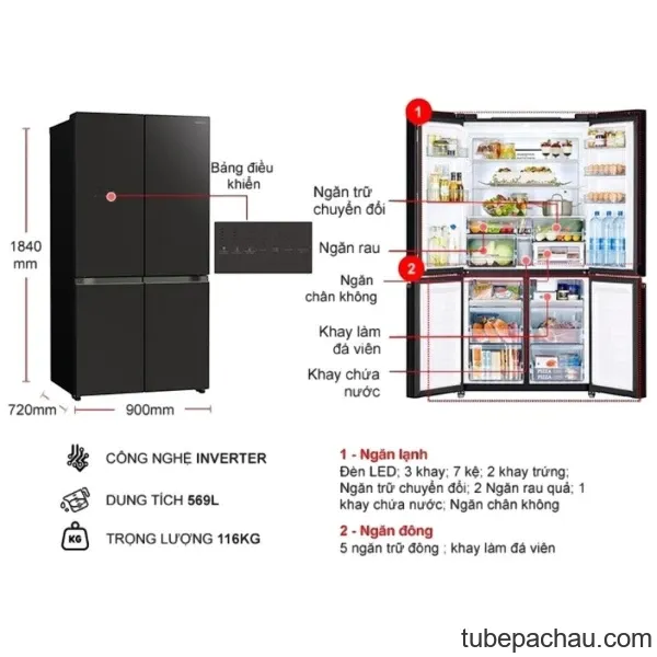 Tủ lạnh Hitachi Inverter 569 lít R-WB640VGV0 GMG