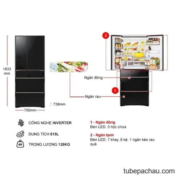 Tủ lạnh Hitachi Inverter 615 lít R-WX620KV XK